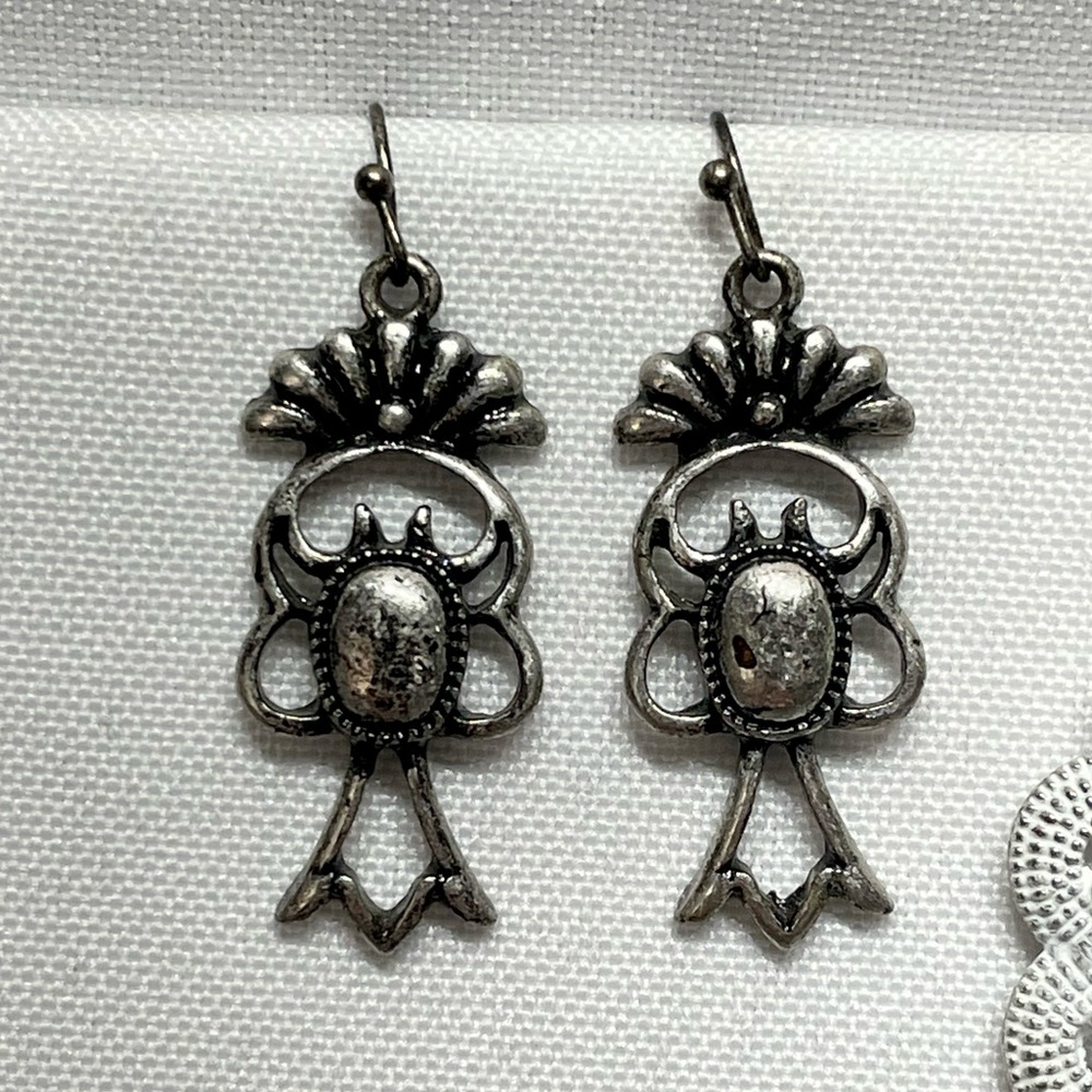 3 Pairs Cute Boho Style Metal Earrings Good Condition White Pair Has Some - Picture 3 of 4